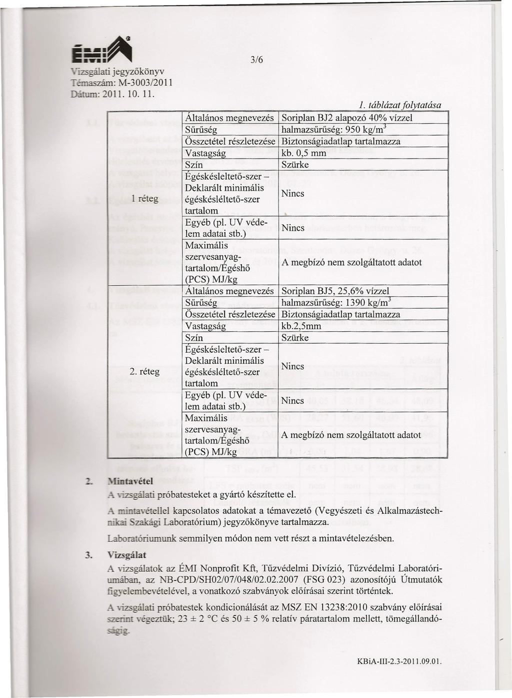 -_.~. lzsgálari jegyzőkönyv Témaszám: -3003/2011.-J<:U.Ull.l: 20 ll. 10. ll. 3/6 1.