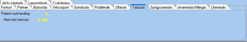 Tartozás A beteg aktuális tartozásának informális