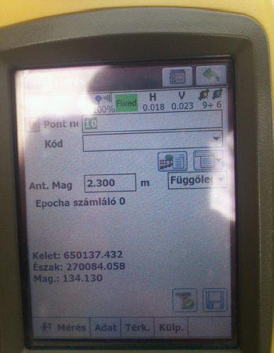 GNSS-pontosság ->tapasztalat H ±18 mm V ± 23 mm Vevőn látható