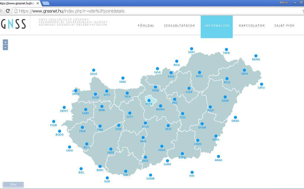 GNSS-infrastruktúrák -> lefedettség 35+19 állomás, határon