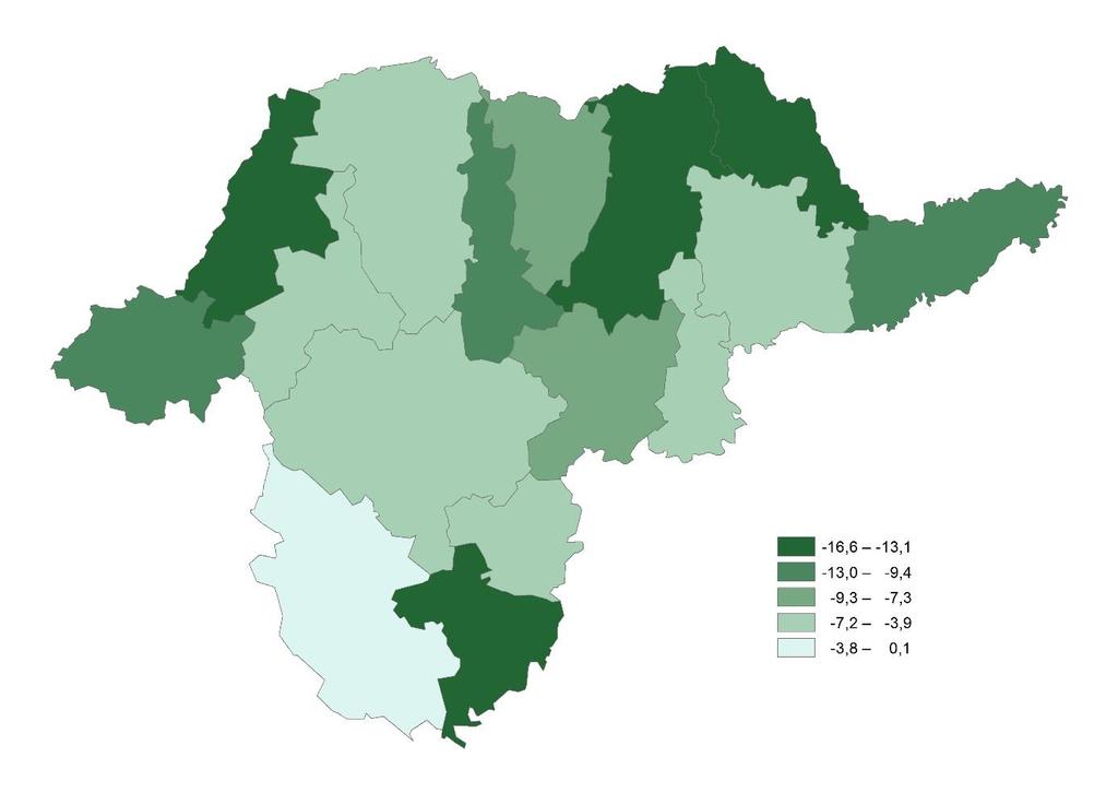 13. ábra Az ezer lakosra jutó belföldi vándorlási egyenleg Borsod-Abaúj-Zemplén megye járásaiban, 2017 Az adminisztratív nyilvántartásokból rendelkezésre álló