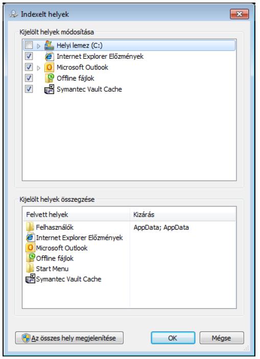 Az Enterprise Vault beállítása A Windows Search konfigurálása 20 3 A Kijelölt helyek módosítása listán ellenőrizze, hogy be van-e jelölve a Virtuális trezor melletti jelölőnégyzet.