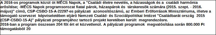 Támogatási program elnevezése: Támogató megnevezése: EMMI CSP-CSBO-15-A-22297 EMBERI ERŐFORRÁSOK MINISZTÉRIUMA központi költségvetés Támogatás forrása: