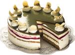CAKE Individually baked Dobos sheets filled with chocolate cream, crumbed in walnut and decorated with caramel sheets ŐRSÉG ZÖLD ARANYA TORTA.