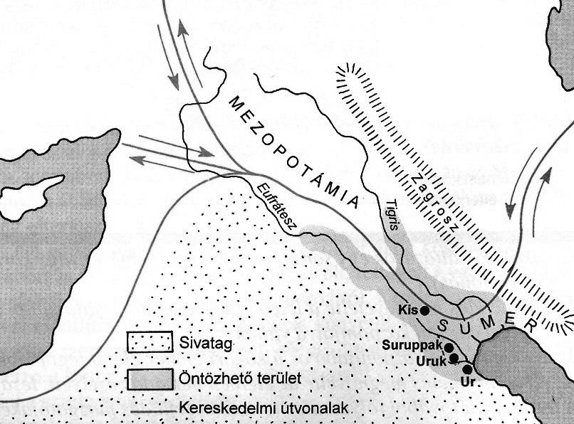 pusztai népek = peuples de la steppe Mezopotámia = Mésopotamie Zagrosz = Zagros Eufrátesz =Euphrate Tigris = Tigre Sumer, Kis, Ur, Agade... = Sumer, Kis, Ur, Agade.