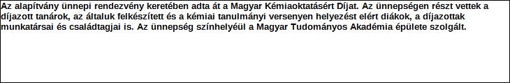 Támogatási program elnevezése: Támogató megnevezése: Magyar Kémiaoktatásért Díj Richter Gedeon Vegyészeti Gyár Nyrt.