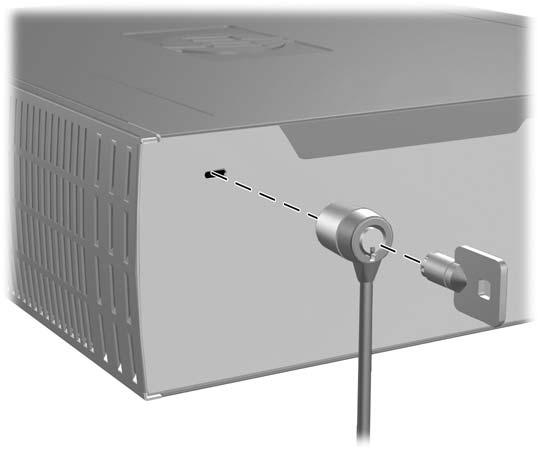 A biztonsági zár felszerelése A számítógép hátsó lapjára szerelhető kiegészítő biztonsági zárral megoldható az eszköz fizikai védelme.