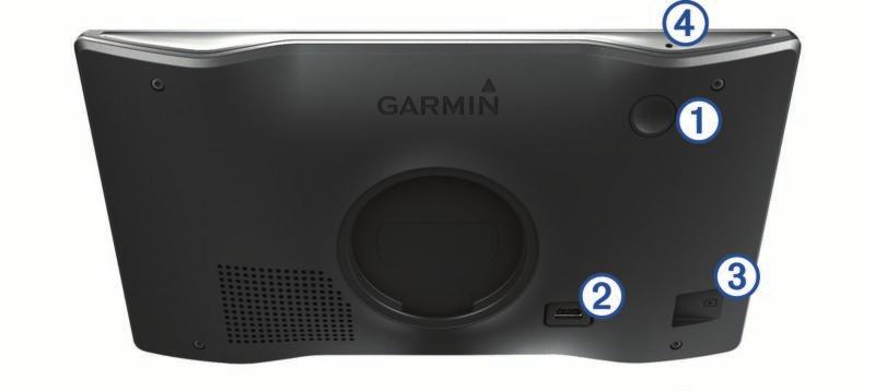Garmin DriveSmart 61 áttekintése rivesmart 61 Device Overview BE/KI gomb USB táp és adat csatlakozó Térkép és adat memóriakártya foglalat Mikrofon a hangparancs funkcióhoz és a telefon kihangosító