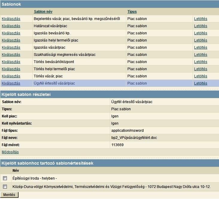 5.8 Sablonok A programba feltöltött sablonokat tartalmazza a [Sablonok] táblázat (121. kép).