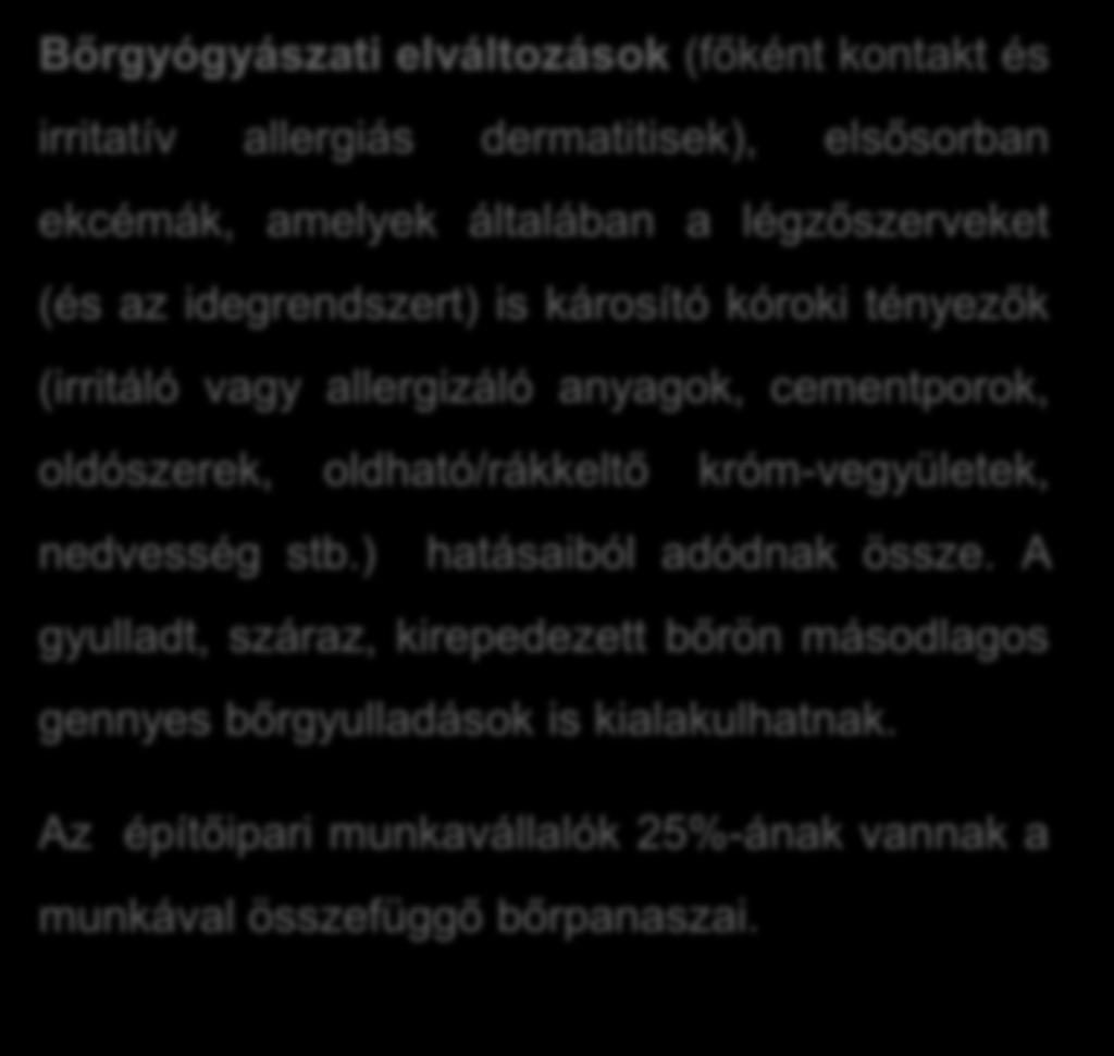 Az építőipar főbb egészségi kockázatai (3) Bőrgyógyászati elváltozások (főként kontakt és