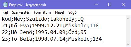 Adatok beolvasása csv fájlból s=in.readline(); //=== mezőnevek az első sorból 3/2 s=in.readline(); //=== adatsor while(s!=null) { String[] st = s.split(";"); etm.