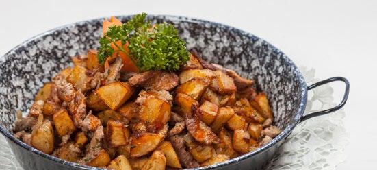 Sertéshúsból készült ételek PORK DISHES Brassói aprópecsenye A, I Fricassee Brassó style Cigánypecsenye hasábburgonyával A, I Roasted pork cutles Gipsy with french fries Pácolt tarja