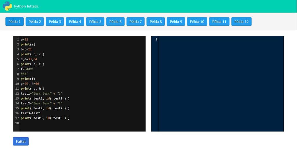 Python példák a böngészőben