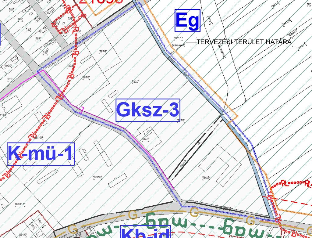 Szabályozási terv A hatályos szabályozási terv szerint a tervezési terület Gksz-3 jelű építési övezetbe tartozik, ahol épületet elhelyezni 35 %-os beépítéssel lehet.