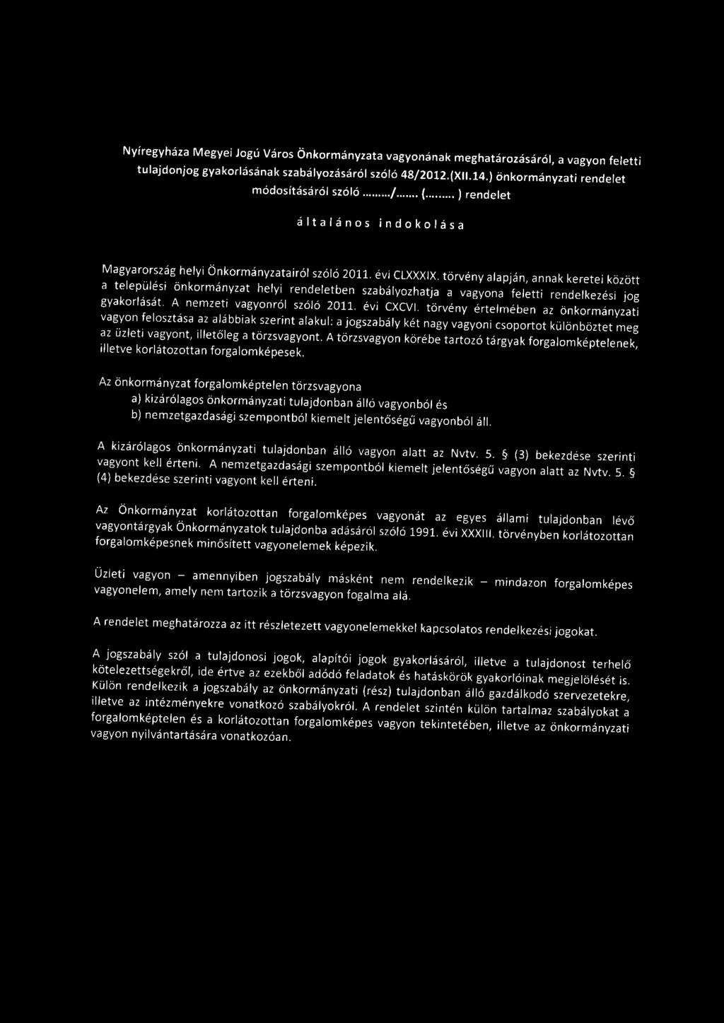 módosításáról szóló..../... (... ) rendelet általános indokolása Magyarország helyi Önkormányzatairól szóló 2011. évi CLXXXIX.