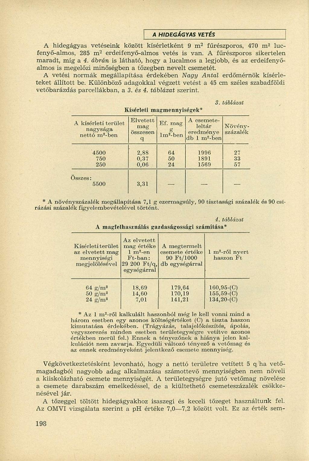 A hidegágyas vetéseink között kísérletként 9 m 2 fűrészporos, 470 m 2 lucfenyő-almos, 285 m 2 erdeifenyő-almos vetés is van. A fűrészporos sikertelen maradt, míg a 4.