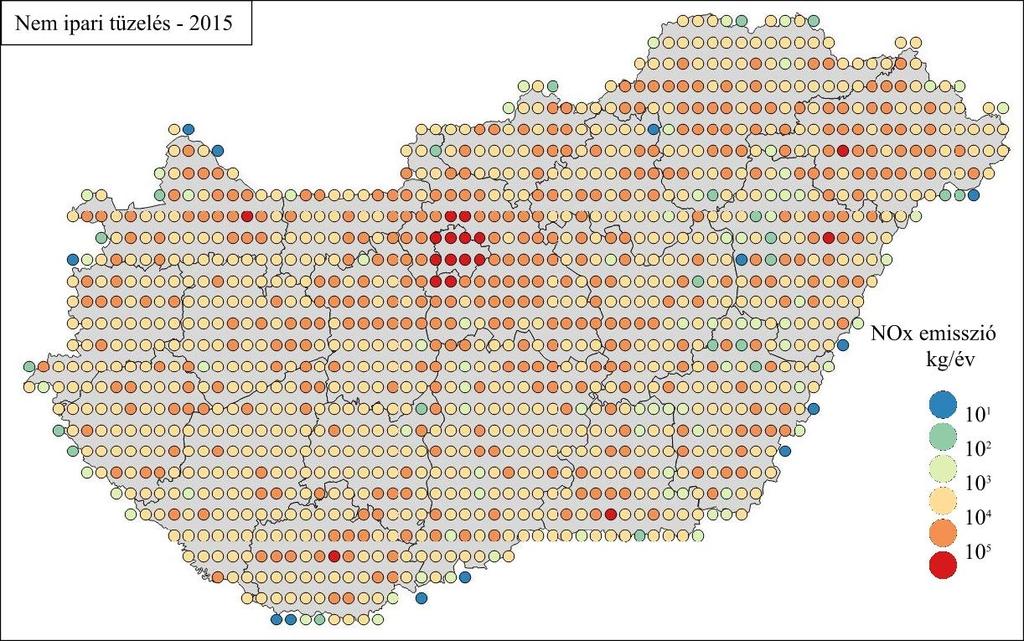 EMISSZIÓ LELTÁRAK A nem ipari tüzelés szektor NO x kibocsátása 2015-ben Magyarországon egy 0,1 0,1 -os