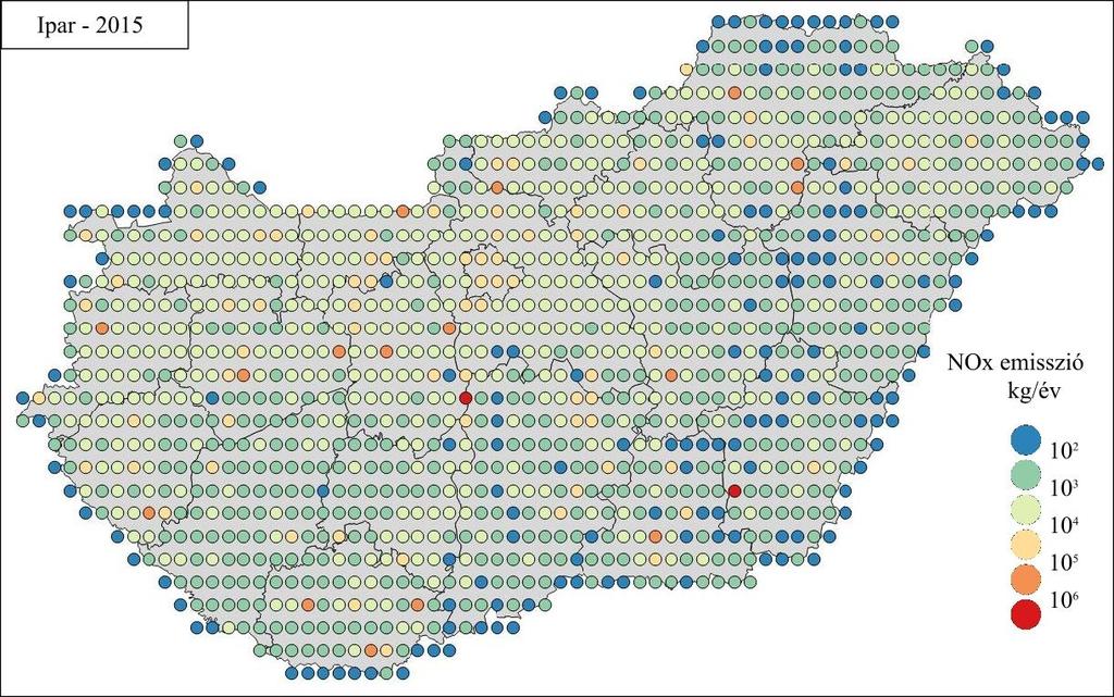 EMISSZIÓ LELTÁRAK Az ipari szektor NO x kibocsátása 2015-ben Magyarországon egy 0,1 0,1 -os