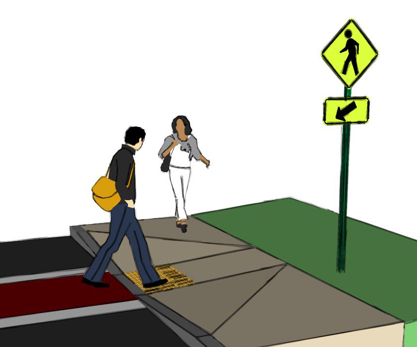 Bulb-outs or curb extensions are traffic-calming devices that narrow the street by widening the curb and