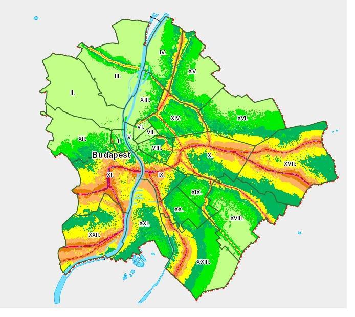 ábra: Vasúti zajterhelés Budapesten, 2007