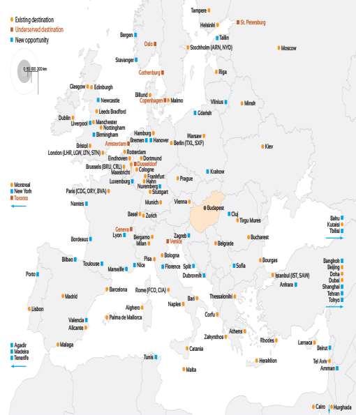 További járatfejlesztési lehetőségek előnyök a repülőtéri régió és a nemzetgazdaság számára Fehér foltok a térképen Egy járat megnyitása és üzemeltetése óriási pénzügyi kockázatokat jelent a