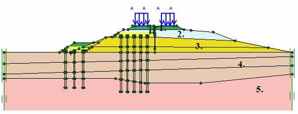 Kárelemzés Plaxis programmal talaj neve γ sat E ref ν c ref φ m kn/m 3 MN/m 2 MN/m 2 MN/m 2 MN/m 2 - kn/m 2-1 zuzottko 25 70 0,2 1 40 2 töltés felsı része 20 30 - - 0,3 1 30-3 töltés alsó része