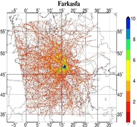 gyakorisága, mely az orográfia hatásával magyarázható. A farkasfai állomásnál tapasztaltam a leggyakoribb északi irányból érkező pályavonalakat (20a. ábra).