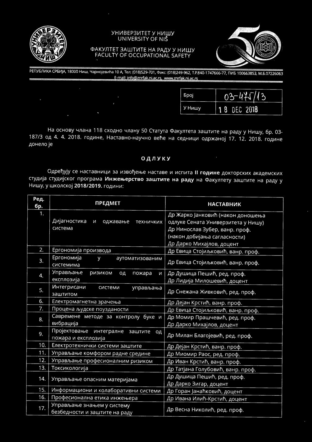 rop,vihe p,ohenoje OAJlYKY Op,pef]yjy ce HacrasHvi u, vi 3a lt13sof] el-be Hacrase vi vicnvira II roalflhe p,oktopckvix akap,emckvix nyp,vija nyp,vij CKor nporpama 111H>KeH>epcTeo 3aWTlf1Te Ha paay