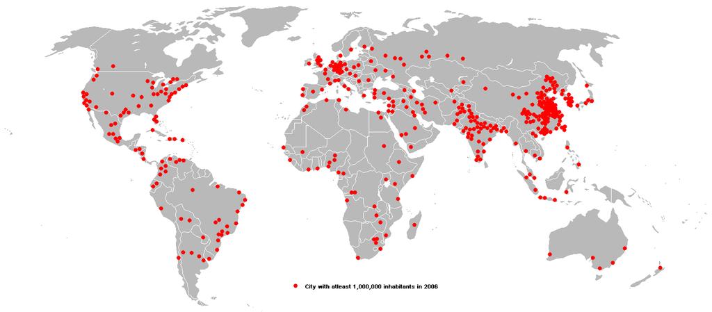 Megavárosok (lakónépesség > 1 000 000) 1800-ban a