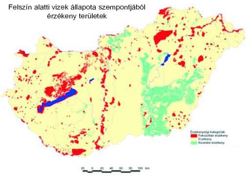 Felszín alatti vizek: szennyeződéssel szembeni érzékenység Felszín alatti vizeket érő terhelések: pontszerű és diffúz kibocsátások pontszerű kibocsátások: illegális települési folyékony hulladék