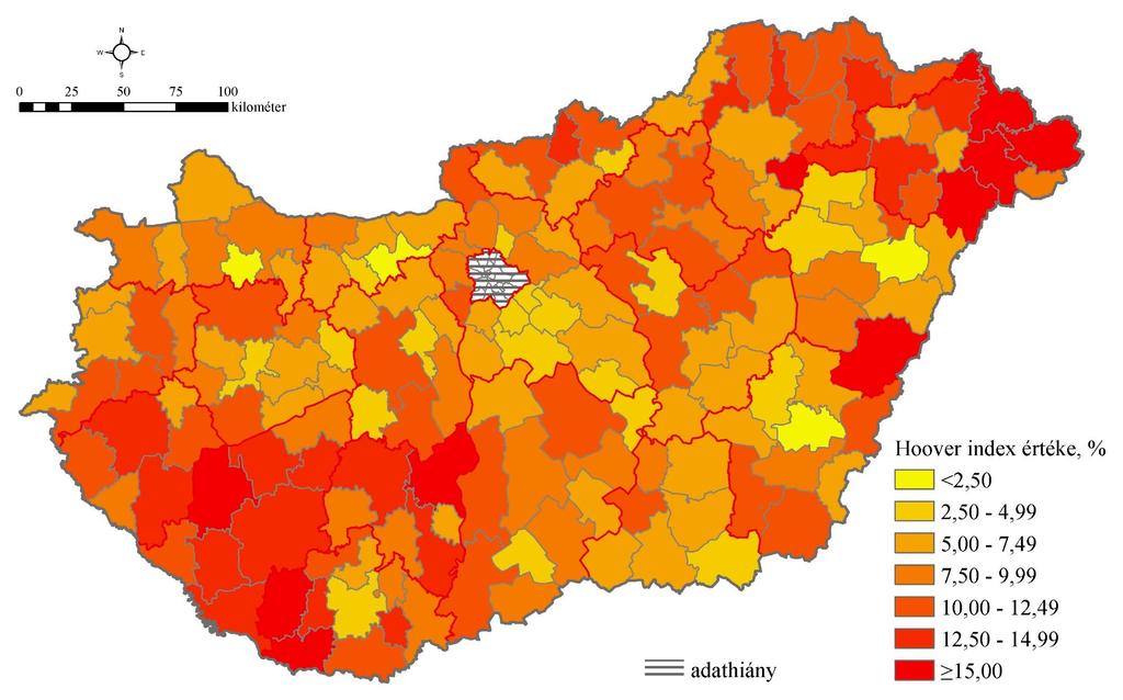 A területi jövedelemegyenlőtlenségek alakulása A járásokon belüli területi jövedelemegyenlőtlenségek alakulása a Hoover (Robin