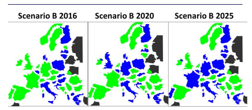 Az EU villamosenergia ellátás jövője Importra szoruló tagállamok (kék-kel jelölve) 2016-2025 között a fosszilis, és az atomerőművek leállítása miatt egy sor ország, köztük Németország áramimport
