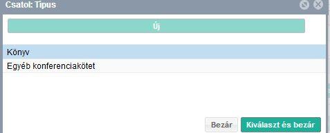 Típus / Könyv (Jelöl/Kiválaszt, bezár) >