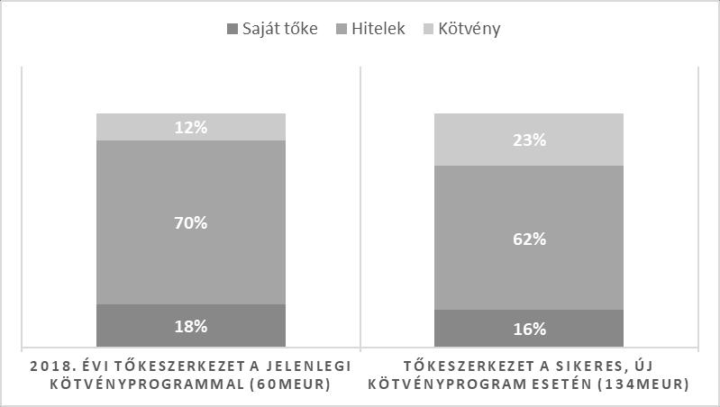 TŐKESZERKEZET ALAKULÁSA Csoportszintű tőkeszerkezet A kötvényprogram megvalósításával a finanszírozási eszközök diverzifikáltsága növelhető, amely még rugalmasabb finanszírozási hátteret