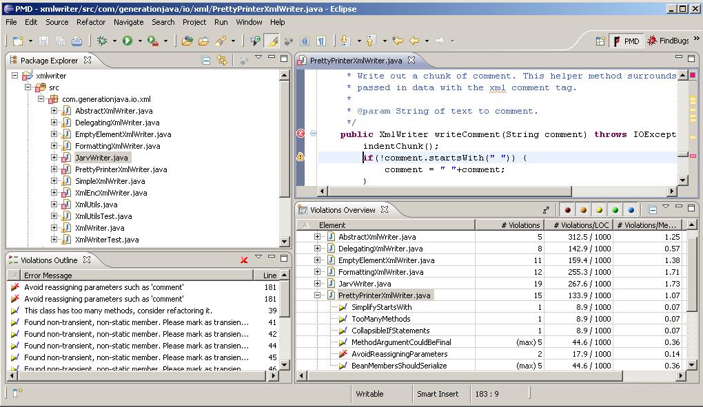 PMD 4. Futtassuk le a PMD ellenőrzését is: jobb gomb a projekt nevén > PMD > Check code a. A PMD általában nagyszámú problémát jelez.