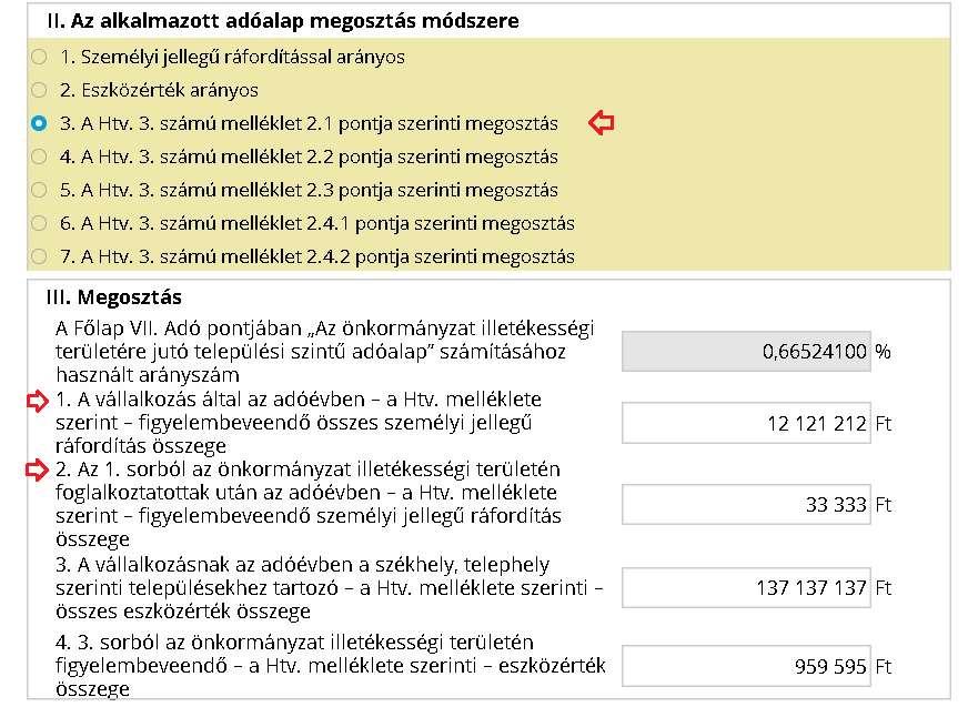 A betétlapon csak azok a mezők jelennek meg, amelyek az adott módszer alapján