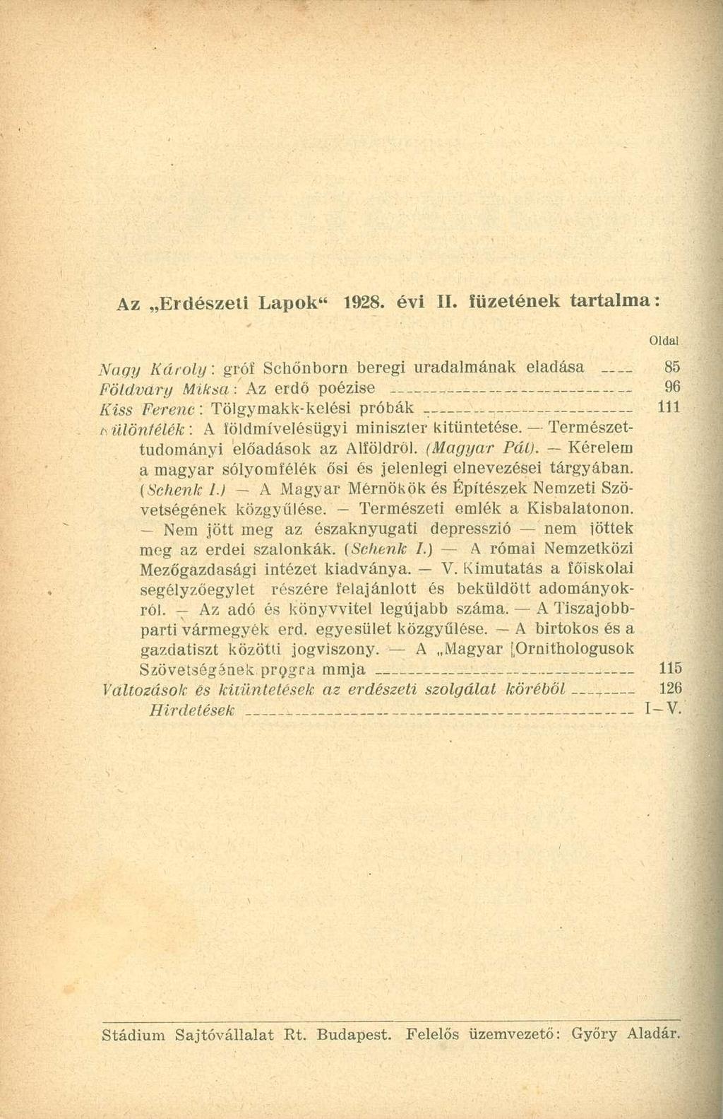 Az Erdészeti Lapok" 1928. évi II.
