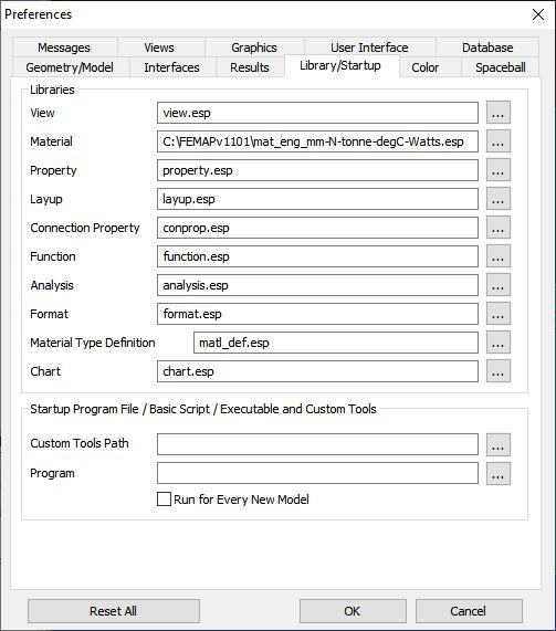2.4 Femap beállítások: Library/Startup az anyagkönyvtár beállítása (mat_eng_mm-n-tonne-degc-watts)