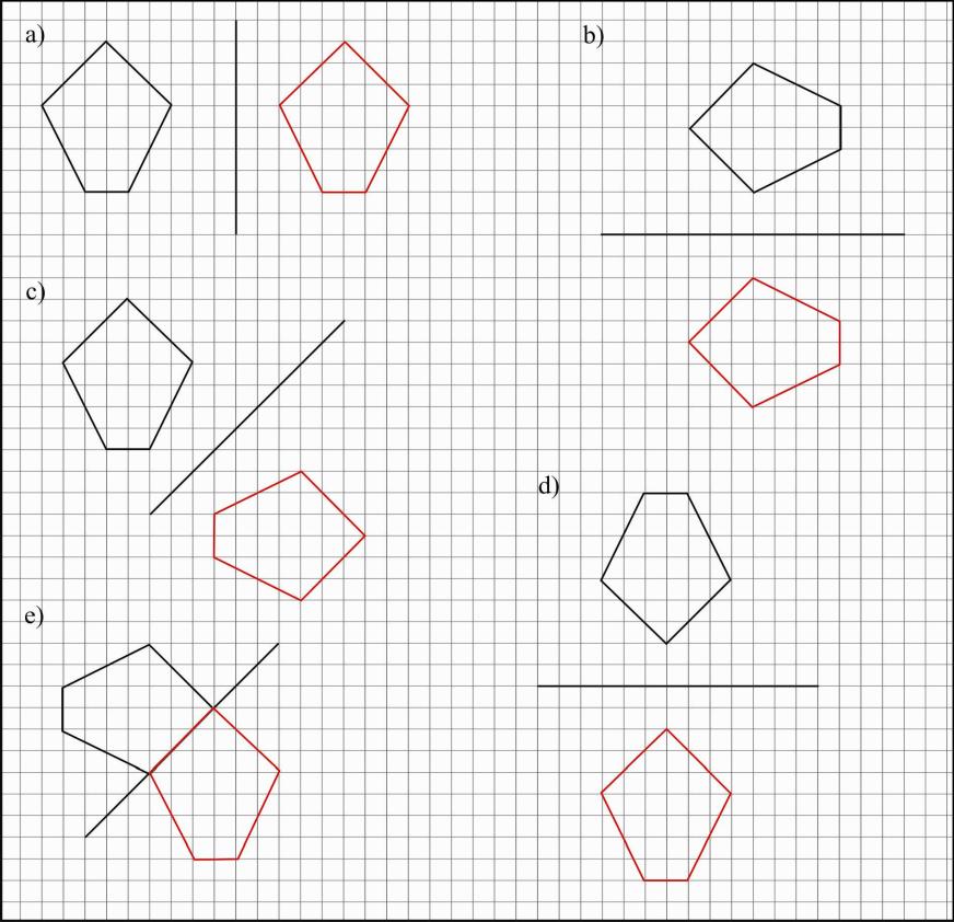 VI. Geometria Tükrös alakzatok 1. tengelyesen tükrösek: a); b); d); g); i); k); l); m); o) 2.