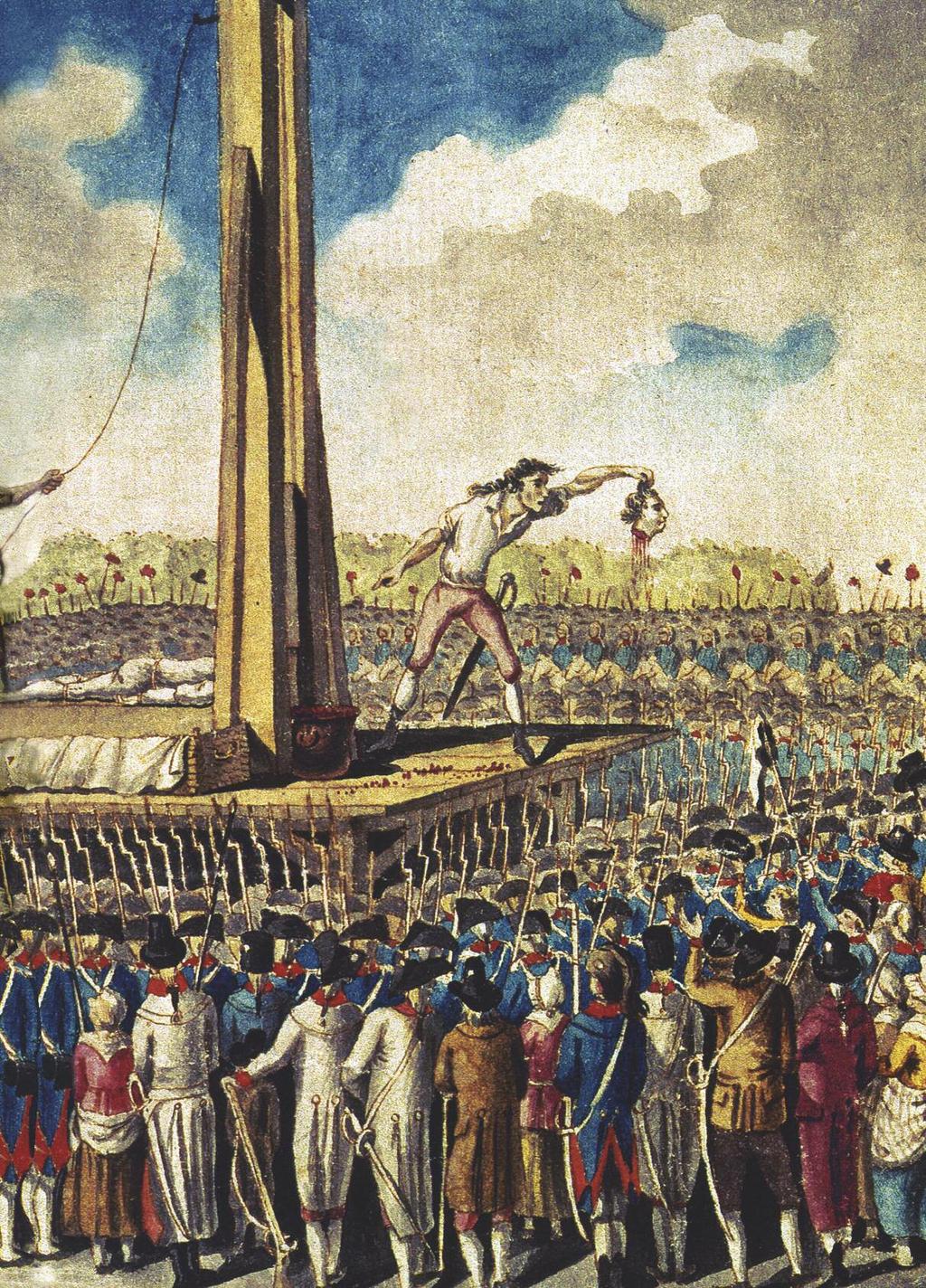 A király halála. Franciaország királyát, XVI. Lajost guillotine-nal fejezték le 1793.