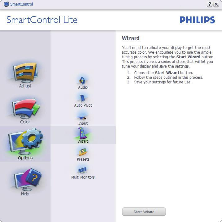 beállítást stb végez. Első indítás varázsló A SmartControl Lite telepítését követő első alkalommal automatikusan elindítja az első indítási Wizard (varázslót).
