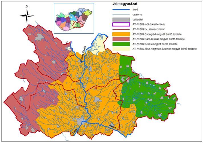 Az Alsó-Tisza-vidéki Vízügyi Igazgatóság (ATIVIZIG) működési területe a Dél-Alföldön helyezkedik el, amelyet az 2. ábrán mutatunk be.