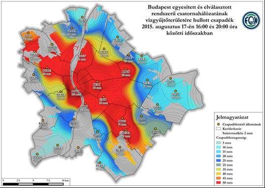 A legnagyobb intenzitású, 16:00-20:00 óra közötti 4 órás időszakra vonatkozóan a teljes vízmennyiség 14 millió m3-re tehető, amiből 8,5 millió m3