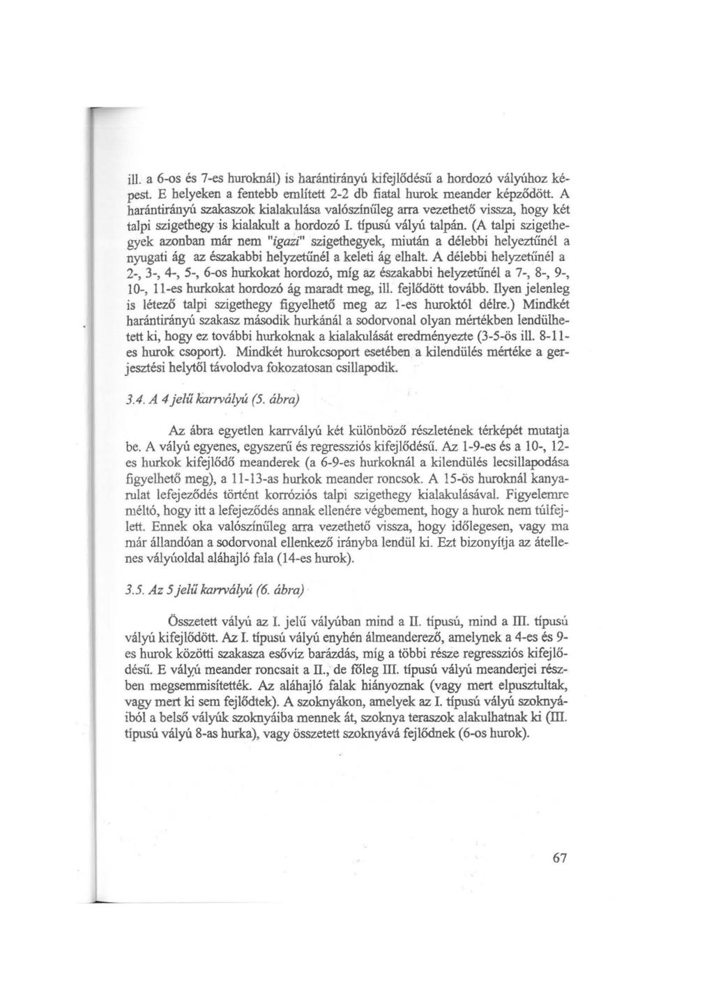 ill. a 6-os és 7 es huroknál) is harántirányú kifejlődésű a hordozó vályúhoz képest. E helyeken a fentebb említett 2-2 db fiatal hurok meander képződött.