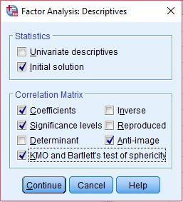 d) Kaiser-Meyer-Olkin kritérium MSA értékek átlaga (összes változóra) Analyze / Dimension Reduction / Factor /