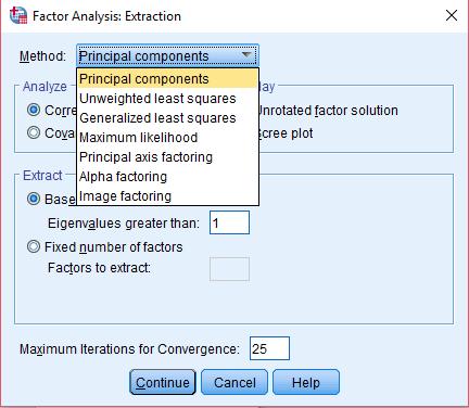 4. Faktormódszer kiválasztása Analyze / Dimension Reduction / Factor / Extraction Ha a változók száma magas (sajátérték sorrendjében magyaráz) Nem kell ismerni az eloszlást