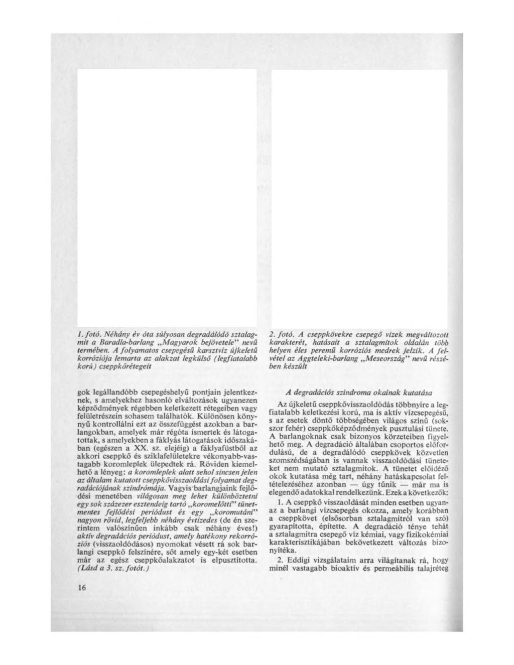I. fotó. Néhány év óta súlyosan degradálódó sztalagmit a Baradla-barlang Magyarok bejövetele" nevű termében.