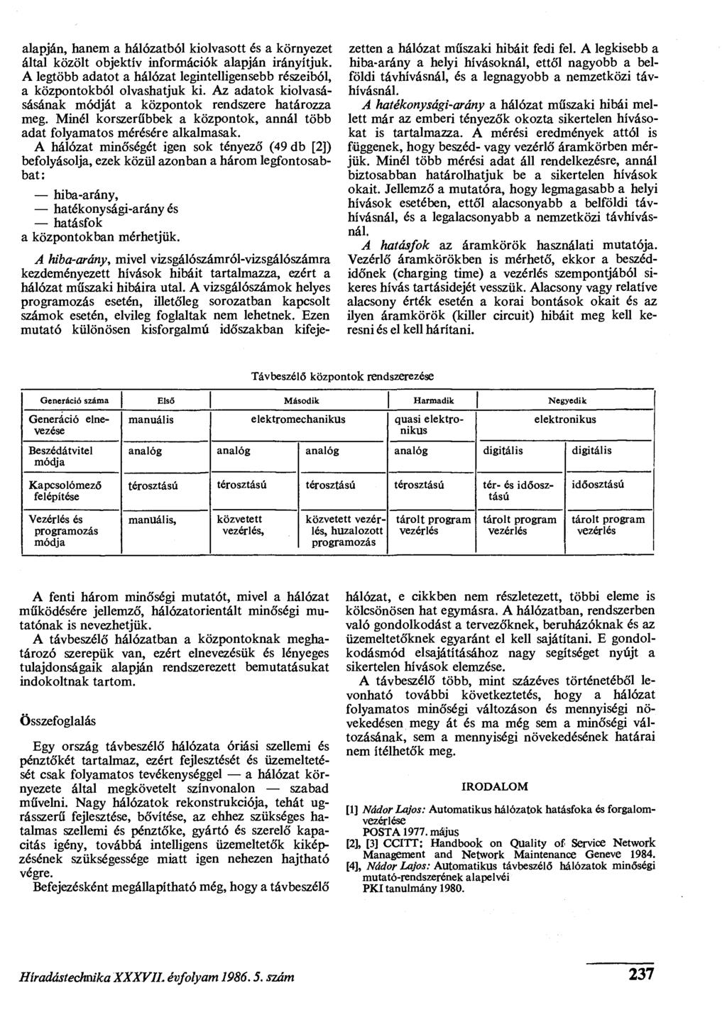 alapján, hanem a hálózatból kiolvasott és a környezet által közölt objektív információk alapján irányítjuk. A legtöbb adatot a hálózat legintelligensebb részeibó'l, a központokból olvashatjuk ki.