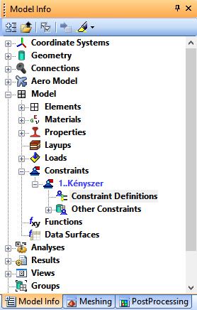 7.2 Kényszer adatkészlet definiálása (3) [Model Info] a létrehozott Kényszer