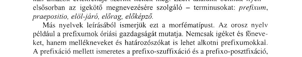 A szakirodalmi előzmények A mai magyar szakirodalom az alaktani elemek között a prefixumok csoportját nem tárgyalja, a grammatikai leírások ilyen morfématípust nem különítenek el.